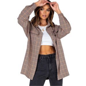 Princess Polly Willa Brown Plaid Button Down Shirt